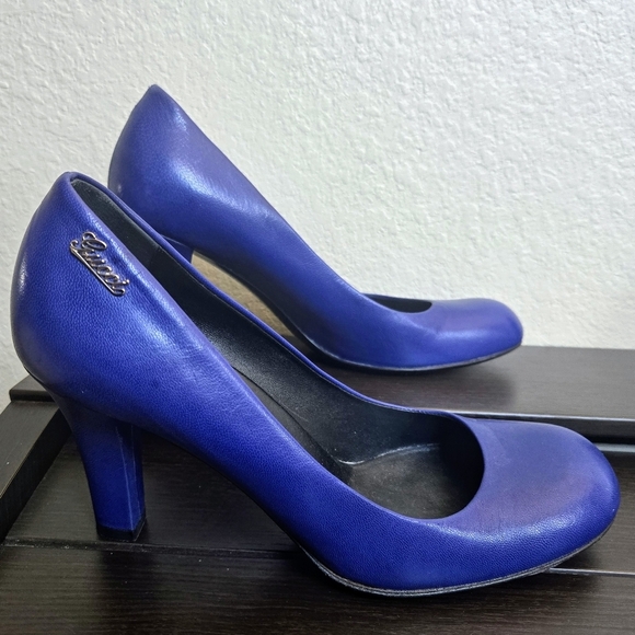 Gucci blue leather pumps 38.5 US 8.5 made in Italy 3.5" heel - Picture 9 of 11